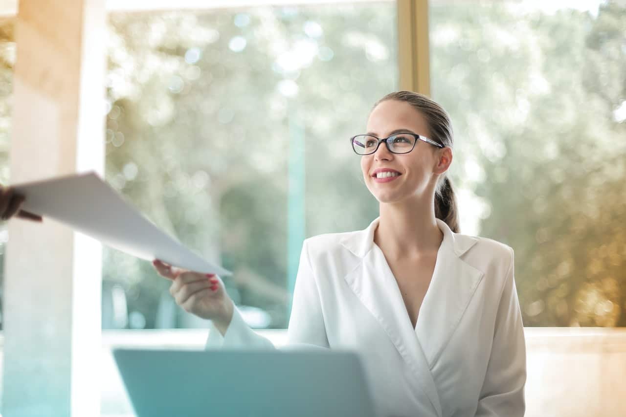 happy business woman working in office