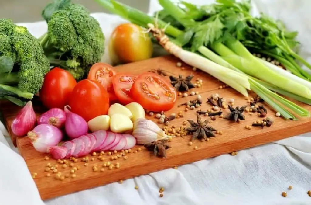 vegetables on a chopping board