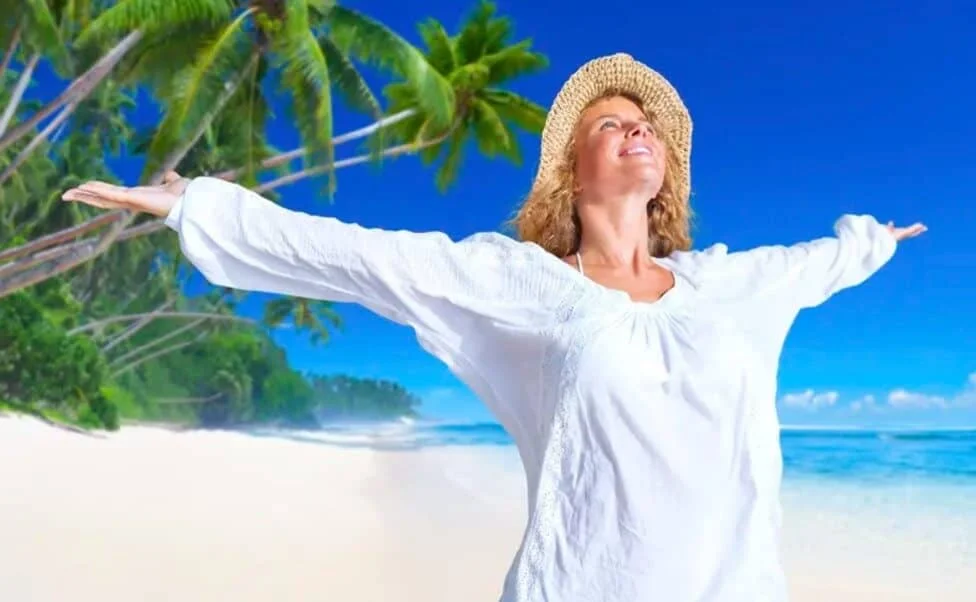 happy women in the beach