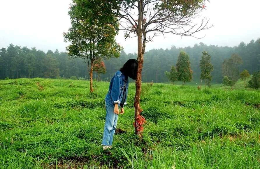 dedesperate woman leaning her head against a tree