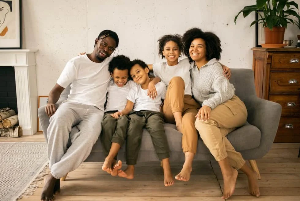 Happy family on a couch