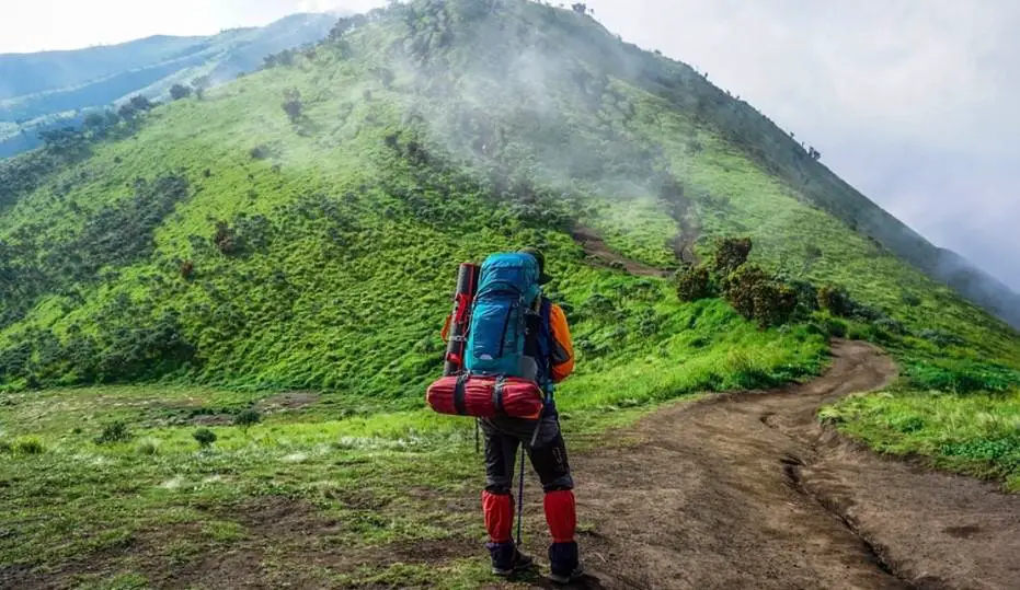 Hiker with backpack on a trail